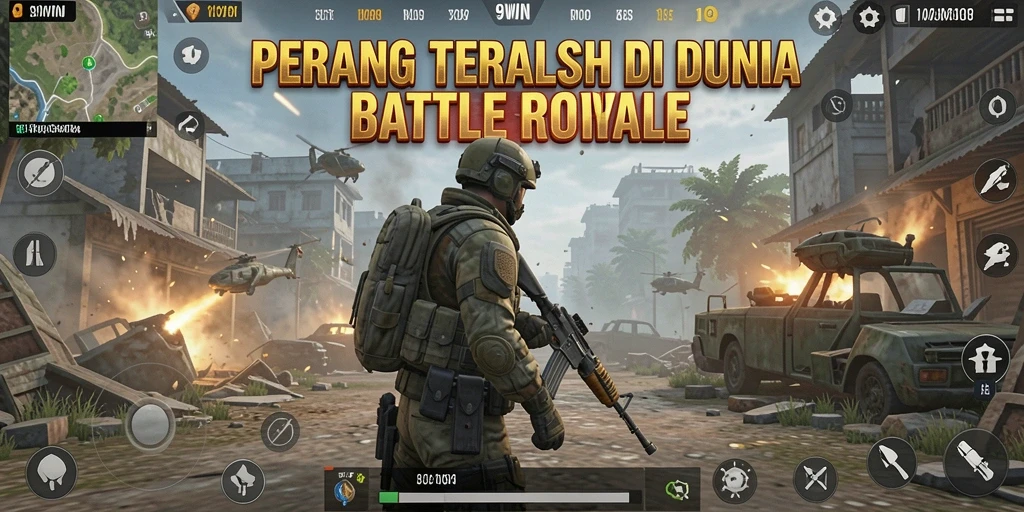 Tangkapan layar 9WIN menampilkan pertempuran sengit di arena Battle Royale.