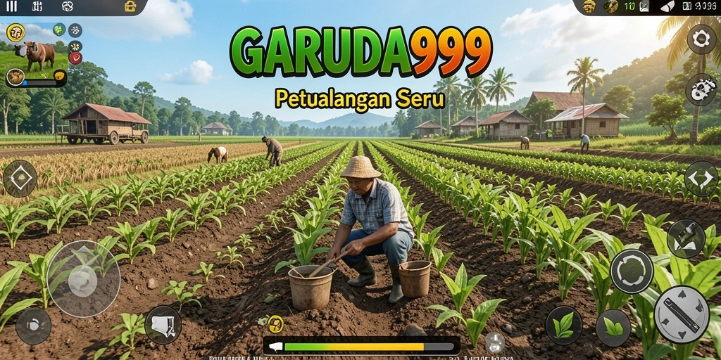 Screenshot gameplay GARUDA999 menunjukkan aktivitas bercocok tanam yang seru.
