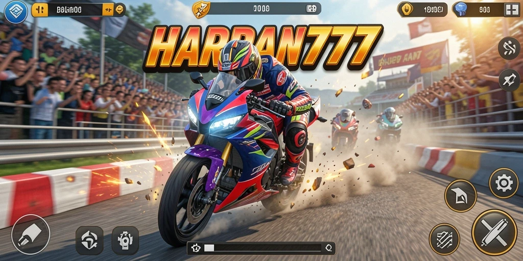 Tampilan gameplay seru dari balapan motor di HARAPAN777.