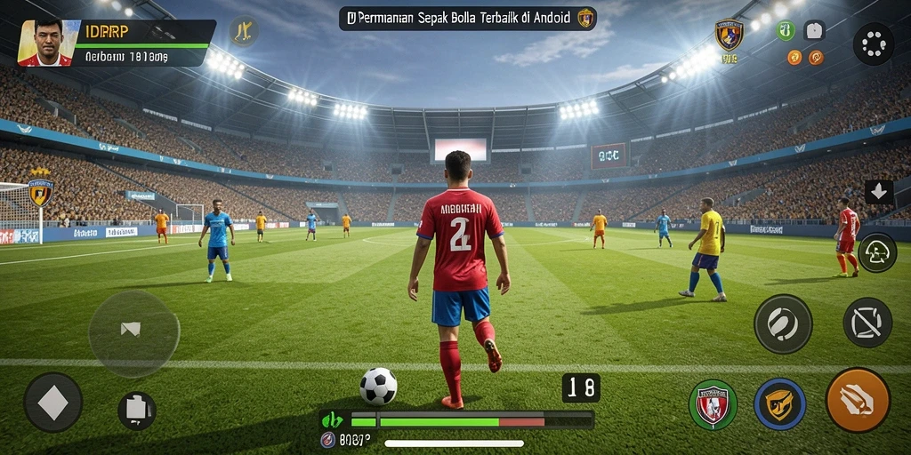 Tampilan gameplay IDRRP dengan aksi sepak bola yang mendebarkan.