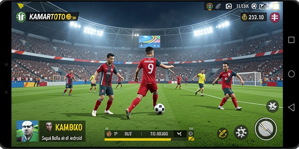 Tangkapan layar dari gameplay KAMARTOTO yang mendebarkan di lapangan sepak bola.