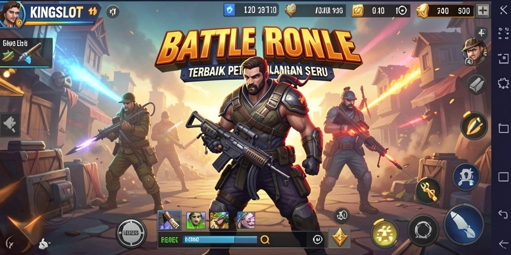 Tangkapan layar utama KINGSLOT menampilkan aksi seru dalam gameplay Battle Royale.